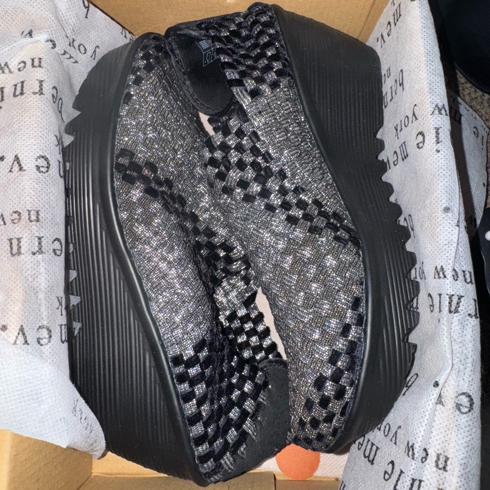 bernie mev. Black and Gray Woven Sneakers